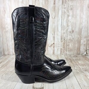 Laredo Mens Black Leather Rainbow Stitch Cowboy Western Boots 9 EE Made in USA